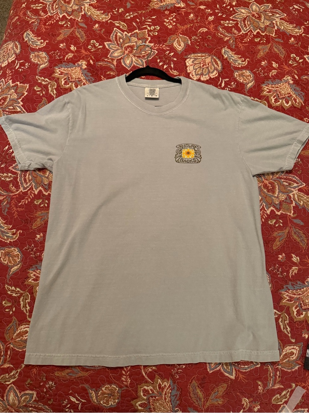Comfort Colors Light Blue Short Sleeve Tee with Small Sun Graphic